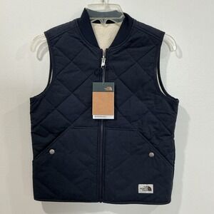 North Face Womens Cuchillo Vest Quilted Sherpa Fleece Full‎ Zip Navy Size XS